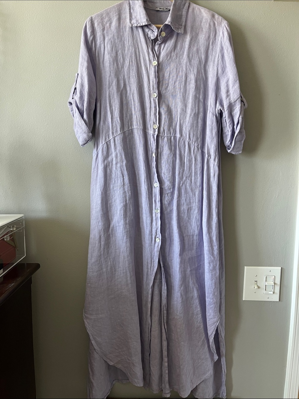 Italian 100% Linen Button-Front Maxi Dress in Lavender